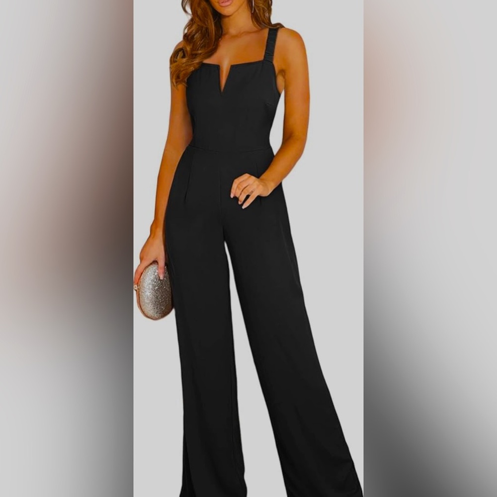 BLENCOT Sleeveless Jumpsuit Dressy Casual V Neck Wide Leg Slip Romper Overallss